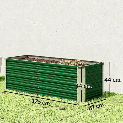 Outsunny Caixa de Plantio de Aço com Luvas Caixa de Plantio Retangular para Cultivos de Plantas Flores para Terraço Jardim Exterior 125x47x40cm Verde