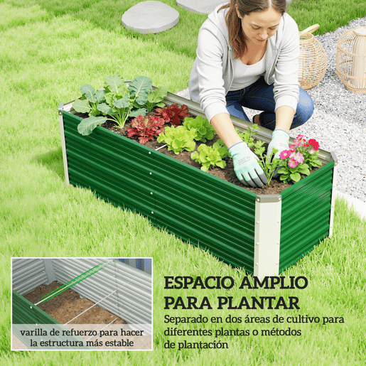 Outsunny Caixa de Plantio de Aço com Luvas Caixa de Plantio Retangular para Cultivos de Plantas Flores para Terraço Jardim Exterior 125x47x40cm Verde