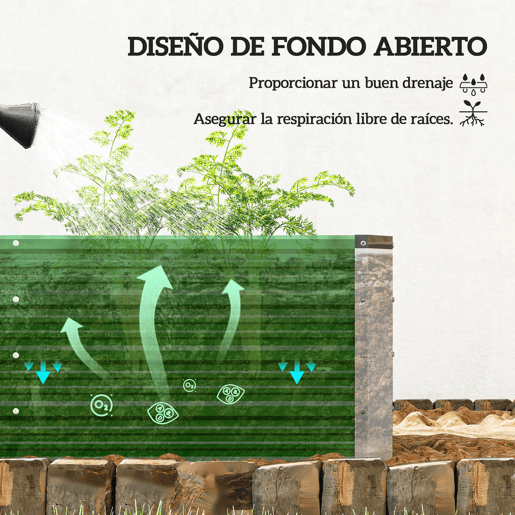 Outsunny Caixa de Plantio de Aço com Luvas Caixa de Plantio Retangular para Cultivos de Plantas Flores para Terraço Jardim Exterior 125x47x40cm Verde