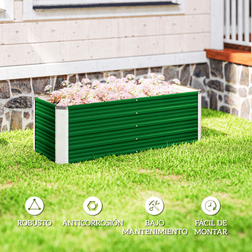 Outsunny Caixa de Plantio de Aço com Luvas Caixa de Plantio Retangular para Cultivos de Plantas Flores para Terraço Jardim Exterior 125x47x40cm Verde