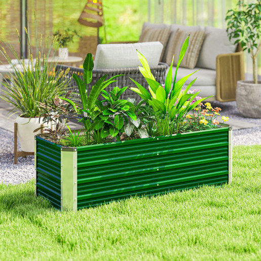Outsunny Caixa de Plantio de Aço com Luvas Caixa de Plantio Retangular para Cultivos de Plantas Flores para Terraço Jardim Exterior 125x47x40cm Verde