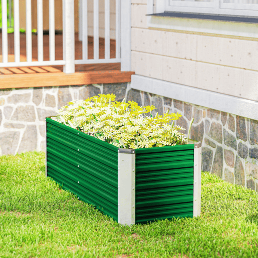 Outsunny Caixa de Plantio de Aço com Luvas Caixa de Plantio Retangular para Cultivos de Plantas Flores para Terraço Jardim Exterior 125x47x40cm Verde