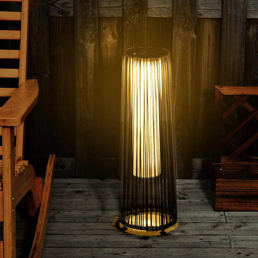Outsunny Lanterna de Jardim de Vime Sintético Lâmpada Solar Exterior com Luzes LED Acendimento Automático à Prova de Água para Terraço Varanda Pátio Ø21,5x61 cm, Castanho