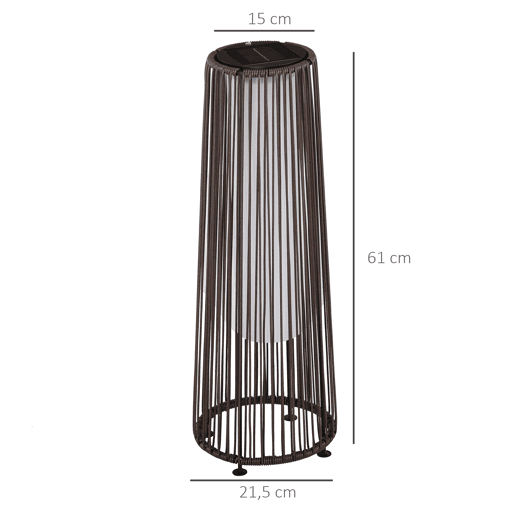 Outsunny Lanterna de Jardim de Vime Sintético Lâmpada Solar Exterior com Luzes LED Acendimento Automático à Prova de Água para Terraço Varanda Pátio Ø21,5x61 cm, Castanho