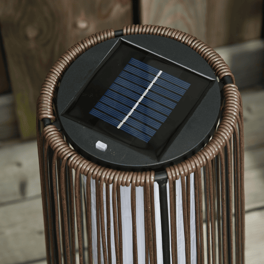 Outsunny Lanterna de Jardim de Vime Sintético Lâmpada Solar Exterior com Luzes LED Acendimento Automático à Prova de Água para Terraço Varanda Pátio Ø21,5x61 cm, Castanho