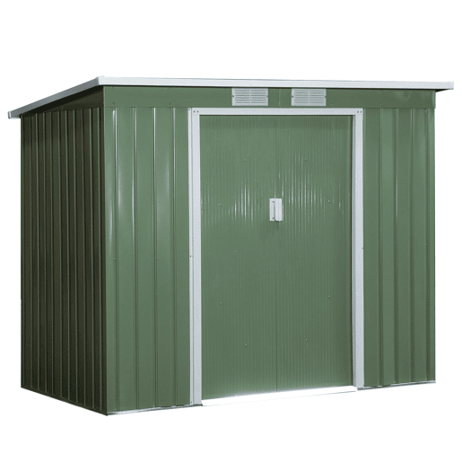 Outsunny Abrigo de Jardim 213x130x173cm Abrigo de Exterior de Aço Galvanizado com Porta Corredeira e Ventilações para Armazenamento de Ferramentas Verde