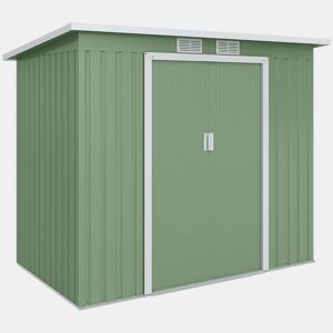 Outsunny Abrigo de Jardim 213x130x173cm Abrigo de Exterior de Aço Galvanizado com Porta Corredeira e Ventilações para Armazenamento de Ferramentas Verde