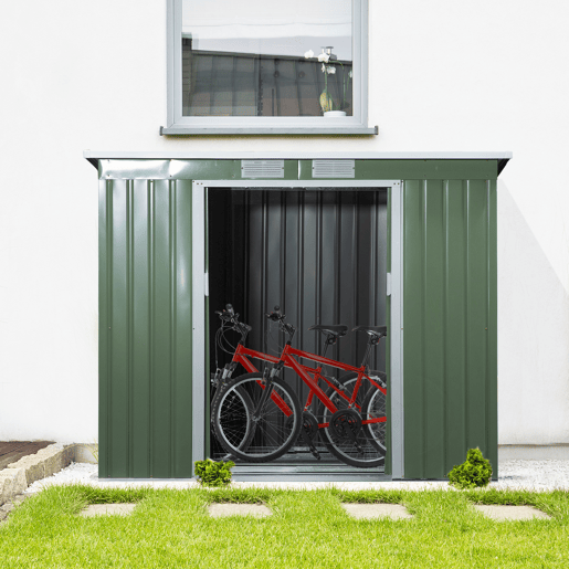 Outsunny Abrigo de Jardim 213x130x173cm Abrigo de Exterior de Aço Galvanizado com Porta Corredeira e Ventilações para Armazenamento de Ferramentas Verde