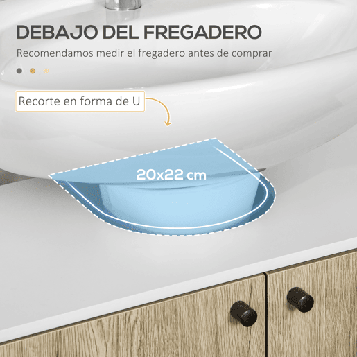 kleankin Móvel para Lavatório Pousar de Madeira Armário Casa de Banho com 2 Portas Prateleira e Pés de Aço 60x30x60cm Carvalho e Branco