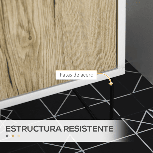 kleankin Móvel para Lavatório Pousar de Madeira Armário Casa de Banho com 2 Portas Prateleira e Pés de Aço 60x30x60cm Carvalho e Branco