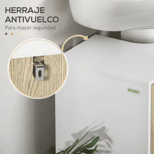 kleankin Móvel para Lavatório Pousar de Madeira Armário Casa de Banho com 2 Portas Prateleira e Pés de Aço 60x30x60cm Carvalho e Branco