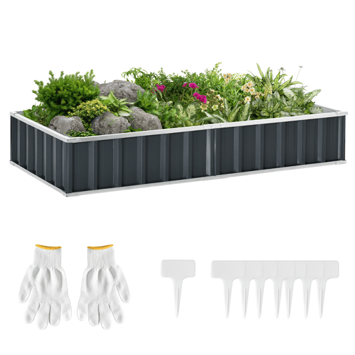 Outsunny Caixa de Plantio de Aço Inclui Luvas Caixa de Plantio Retangular para Cultivos de Plantas e Flores para Terraço Balcão Exterior 174x90x30 cm Cinza