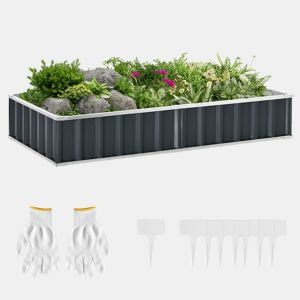 Outsunny Caixa de Plantio de Aço Inclui Luvas Caixa de Plantio Retangular para Cultivos de Plantas e Flores para Terraço Balcão Exterior 174x90x30 cm Cinza