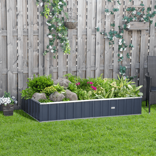 Outsunny Caixa de Plantio de Aço Inclui Luvas Caixa de Plantio Retangular para Cultivos de Plantas e Flores para Terraço Balcão Exterior 174x90x30 cm Cinza