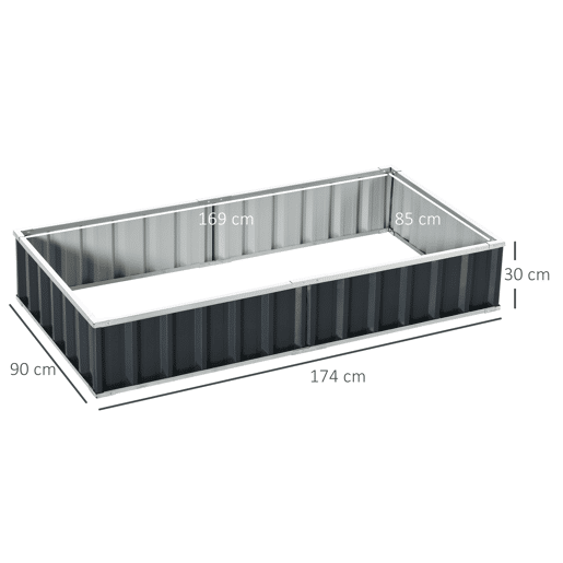 Outsunny Caixa de Plantio de Aço Inclui Luvas Caixa de Plantio Retangular para Cultivos de Plantas e Flores para Terraço Balcão Exterior 174x90x30 cm Cinza