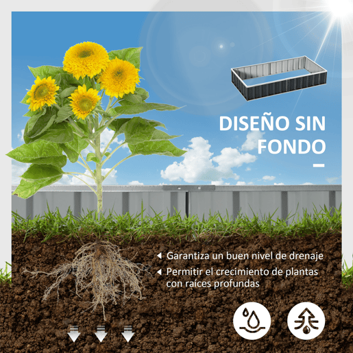 Outsunny Caixa de Plantio de Aço Inclui Luvas Caixa de Plantio Retangular para Cultivos de Plantas e Flores para Terraço Balcão Exterior 174x90x30 cm Cinza