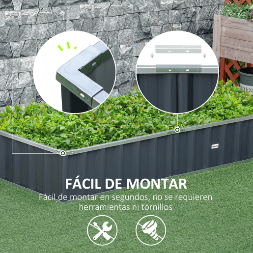 Outsunny Caixa de Plantio de Aço Inclui Luvas Caixa de Plantio Retangular para Cultivos de Plantas e Flores para Terraço Balcão Exterior 174x90x30 cm Cinza