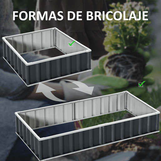 Outsunny Caixa de Plantio de Aço Inclui Luvas Caixa de Plantio Retangular para Cultivos de Plantas e Flores para Terraço Balcão Exterior 174x90x30 cm Cinza