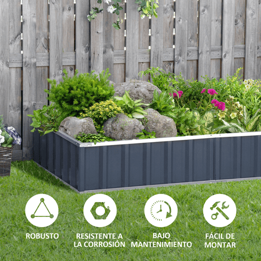 Outsunny Caixa de Plantio de Aço Inclui Luvas Caixa de Plantio Retangular para Cultivos de Plantas e Flores para Terraço Balcão Exterior 174x90x30 cm Cinza