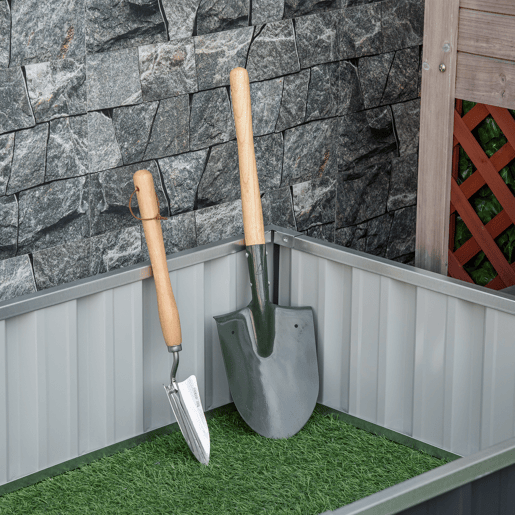 Outsunny Caixa de Plantio de Aço Inclui Luvas Caixa de Plantio Retangular para Cultivos de Plantas e Flores para Terraço Balcão Exterior 174x90x30 cm Cinza
