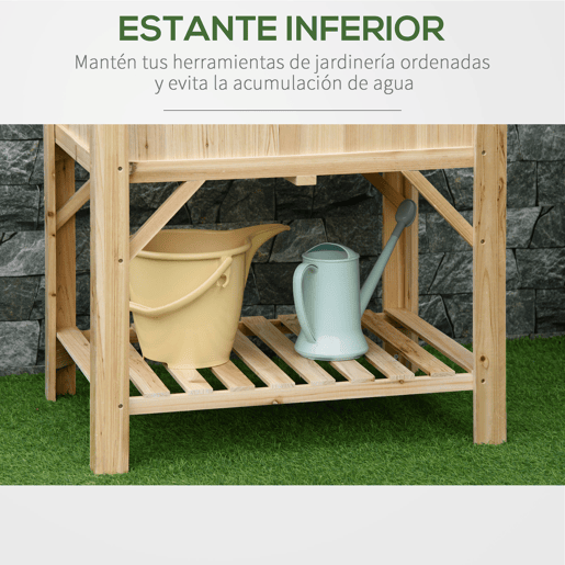 Outsunny Horta Urbana de Madeira Mesa de Cultivo com 6 Compartimentos e Prateleira Inferior para Plantas e Flores em Jardim Terraço Exterior Capacidade 80 kg 78,5x58x81 cm Cor Natural