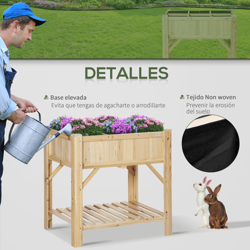 Outsunny Horta Urbana de Madeira Mesa de Cultivo com 6 Compartimentos e Prateleira Inferior para Plantas e Flores em Jardim Terraço Exterior Capacidade 80 kg 78,5x58x81 cm Cor Natural