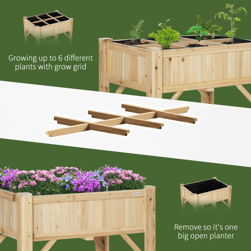Outsunny Horta Urbana de Madeira Mesa de Cultivo com 6 Compartimentos e Prateleira Inferior para Plantas e Flores em Jardim Terraço Exterior Capacidade 80 kg 78,5x58x81 cm Cor Natural