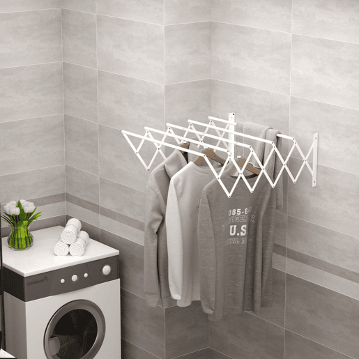 HOMCOM Estendal de Parede Extensível de 63,5cm de Metal com 5 Barras para Interior e Exterior Carga 10kg 63,5x60x20cm Branco HOMCOM Estendal de Parede Extensível de 63,5cm de Metal com 5 Barras para Interior e Exterior Carga 10kg 63,5x60x20cm Branco