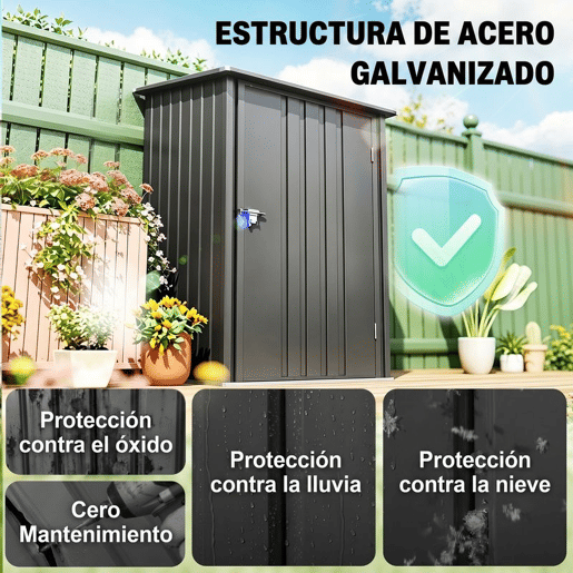 Outsunny Abrigo de Jardim 0,92 m² 100x103x160cm Abrigo Exterior de Aço Galvanizado com Porta Fechadura e Teto Inclinado para Armazenamento de Ferramentas Cinza Escuro
