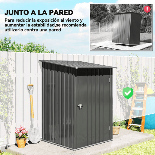 Outsunny Abrigo de Jardim 0,92 m² 100x103x160cm Abrigo Exterior de Aço Galvanizado com Porta Fechadura e Teto Inclinado para Armazenamento de Ferramentas Cinza Escuro