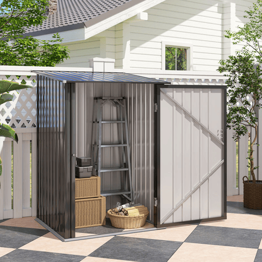 Outsunny Abrigo de Jardim 0,92 m² 100x103x160cm Abrigo Exterior de Aço Galvanizado com Porta Fechadura e Teto Inclinado para Armazenamento de Ferramentas Cinza Escuro