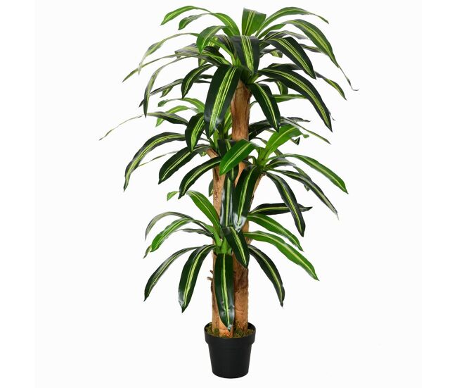 Outsunny dracaena artificial 160 cm con maceta planta artificial con 66 hojas musgo árbol tropical para decoración jardín balcón oficina salón ø20x160