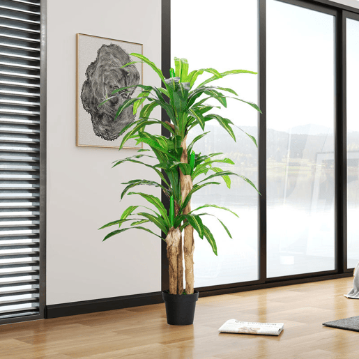 Outsunny Planta Artificial Decorativa Dracaena com Pote Árvore Sintética 66 Folhas para Jardim Varanda Escritório Sala Ø20x160 cm Verde
