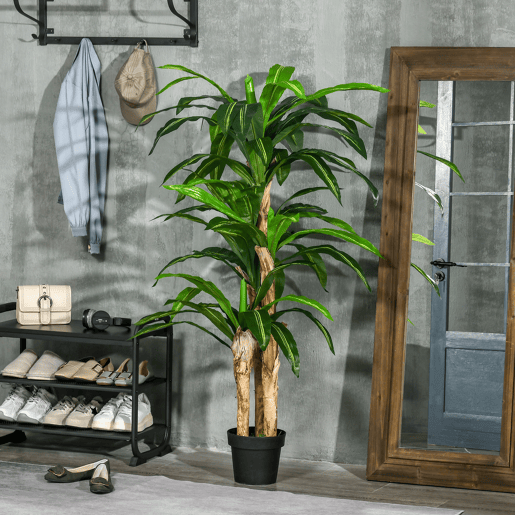 Outsunny Planta Artificial Decorativa Dracaena com Pote Árvore Sintética 66 Folhas para Jardim Varanda Escritório Sala Ø20x160 cm Verde
