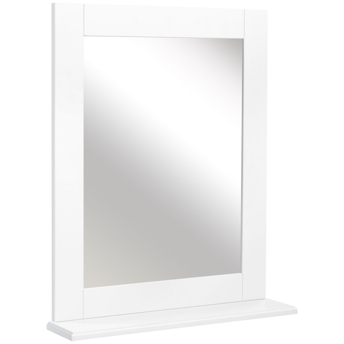 Kleankin espejo de baño 50x11,5x60 cm espejo de pared moderno con estante de almacenaje y marco de madera para dormitorio aseo blanco