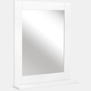 kleankin Espelho de Casa de Banho 50x11,x5x60cm Espelho de Parede Moderno com Prateleira de Armazenamento e Estrutura de Madeira para Dormitório Casa de Banho Branco