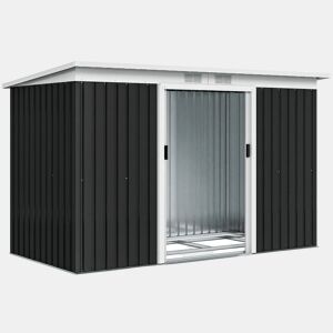 Outsunny Abrigo de Jardim 280x130x172cm Abrigo de Exterior de Aço Galvanizado com Porta Corredeira e Ventilações para Armazenamento de Ferramentas Cinza Escuro