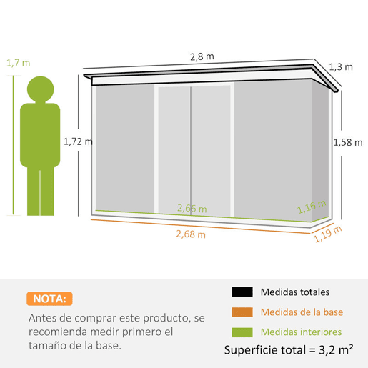 Outsunny Abrigo de Jardim 280x130x172cm Abrigo de Exterior de Aço Galvanizado com Porta Corredeira e Ventilações para Armazenamento de Ferramentas Cinza Escuro