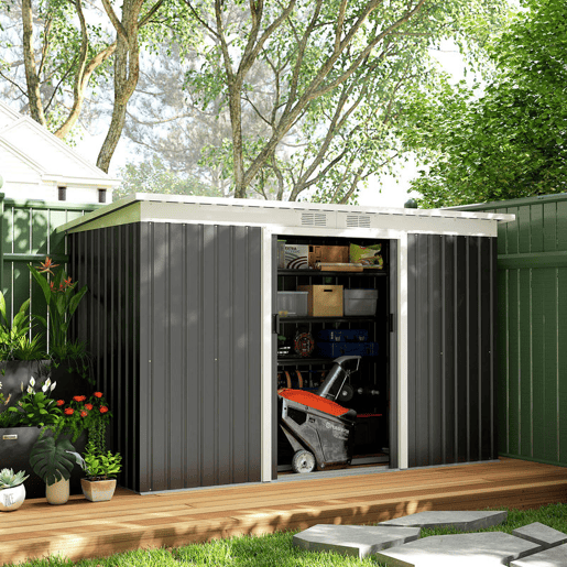 Outsunny Abrigo de Jardim 280x130x172cm Abrigo de Exterior de Aço Galvanizado com Porta Corredeira e Ventilações para Armazenamento de Ferramentas Cinza Escuro