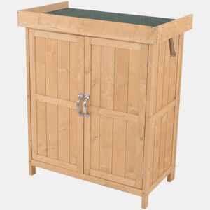 Outsunny Armário de Jardim de Madeira 74x43x88 cm Armário de Exterior para Armazenamento de Ferramentas e Lenhas com 2 Portas e Teto Asfaltico Madeira