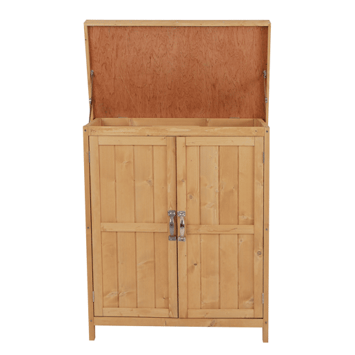 Outsunny Armário de Jardim de Madeira 74x43x88 cm Armário de Exterior para Armazenamento de Ferramentas e Lenhas com 2 Portas e Teto Asfaltico Madeira
