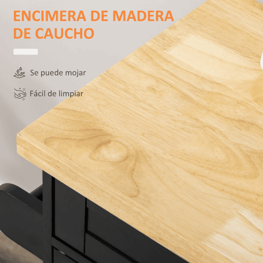HOMCOM Carrinho de Cozinha com Armário Portas e Prateleira Interior Ajustável Gaveta Barra e Suporte para Temperos Móvel Aparador Auxiliar com Rodas para Sala de Jantar 109x40x89cm Preto