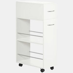 HOMCOM Carrinho de Cozinha com 1 Gaveta e 2 Prateleiras Abertas Carrinho de Cozinha Auxiliar cm Rodas para Sala de Jantar Casa de Banho 25x50x85cm Branco