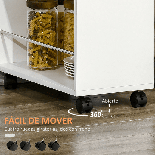 HOMCOM Carrinho de Cozinha com 1 Gaveta e 2 Prateleiras Abertas Carrinho de Cozinha Auxiliar cm Rodas para Sala de Jantar Casa de Banho 25x50x85cm Branco