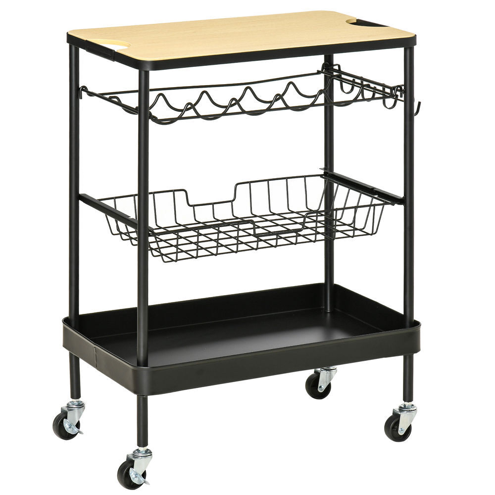 Carro de Cocina MDF, Acero, PP HOMCOM