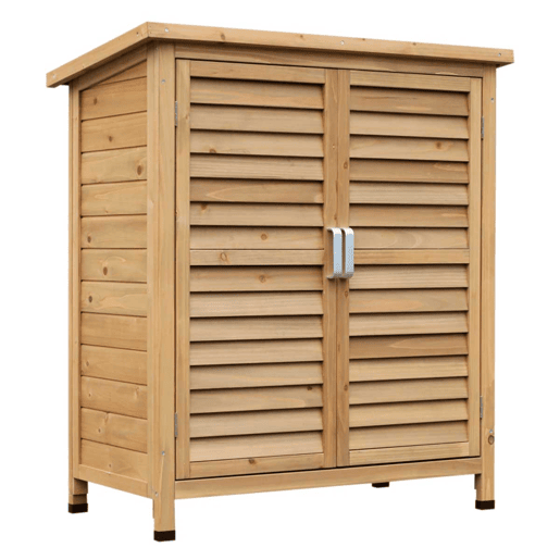 Outsunny Armário de Armazenamento de Madeira para Jardim com 2 Prateleiras Interiores 2 Portas e Teto Inclinado para Exterior Terraço 87x46,5x96,5cm Natural