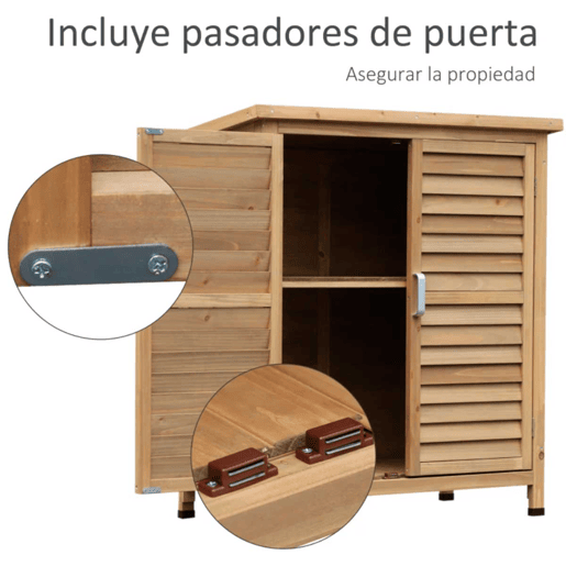 Outsunny Armário de Armazenamento de Madeira para Jardim com 2 Prateleiras Interiores 2 Portas e Teto Inclinado para Exterior Terraço 87x46,5x96,5cm Natural