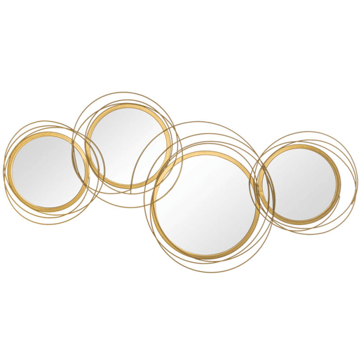 HOMCOM Decoração de Parede de Metal 3D de Espelhos Redondos 107x56cm Arte de Parede Decoração de Parede Metálica para Sala de Estar Dormitório Cozinha Dourado