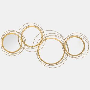 HOMCOM Decoração de Parede de Metal 3D de Espelhos Redondos 107x56cm Arte de Parede Decoração de Parede Metálica para Sala de Estar Dormitório Cozinha Dourado
