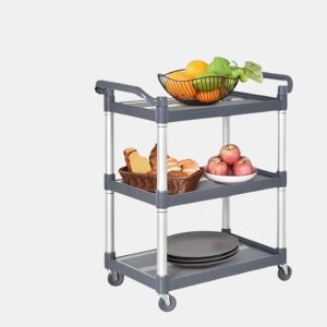 HOMCOM Carrinho Auxiliar com Rodas e Liga de Alumínio Carrinho de Cozinha com 3 Prateleiras Carrinho de Armazenamento Carga 105 kg para Sala de Jantar Casa de Banho 88x44x93 cm Cinza